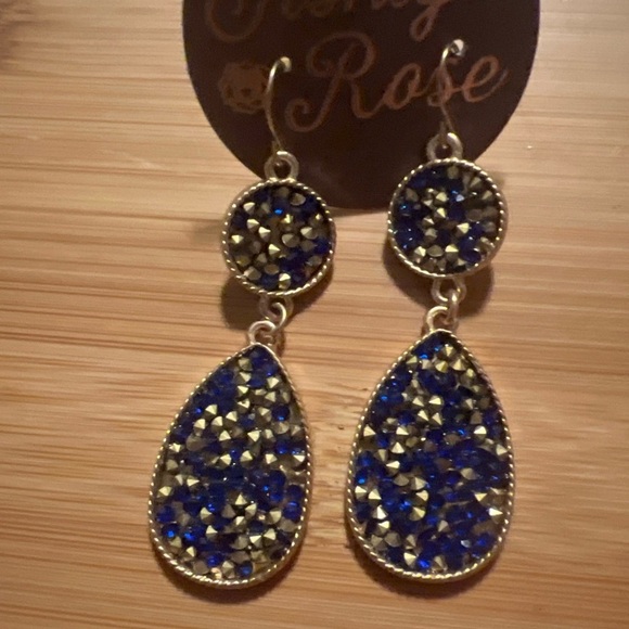 ASHLYN ROSE ROYAL BLUE And GOLD GLITTER TEAR DROP DANGLE EARRINGS - Picture 3 of 9